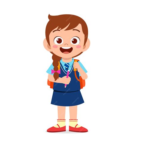 Premium Vector Happy Cute Kid Girl Ready To Go To School