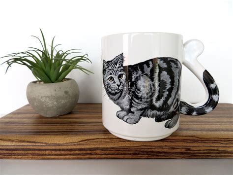 Vintage Tabby Cat Mug S Preppy Coffee Mug With Cat Tail Etsy In Tabby Cat Mugs