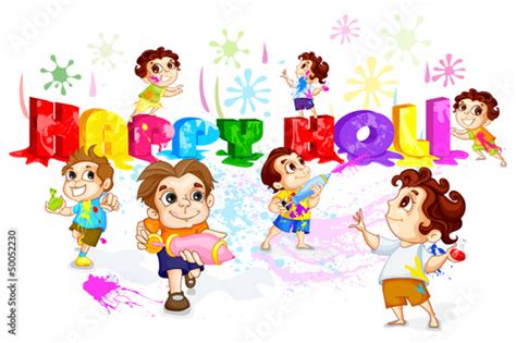 Vector Illustration Of Kids Playing Holi Festival Stock Image And