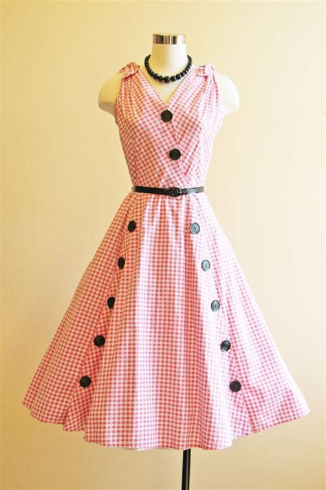 50s Dress Vintage 1950s Dress Pink Black Gingham Cotton Etsy