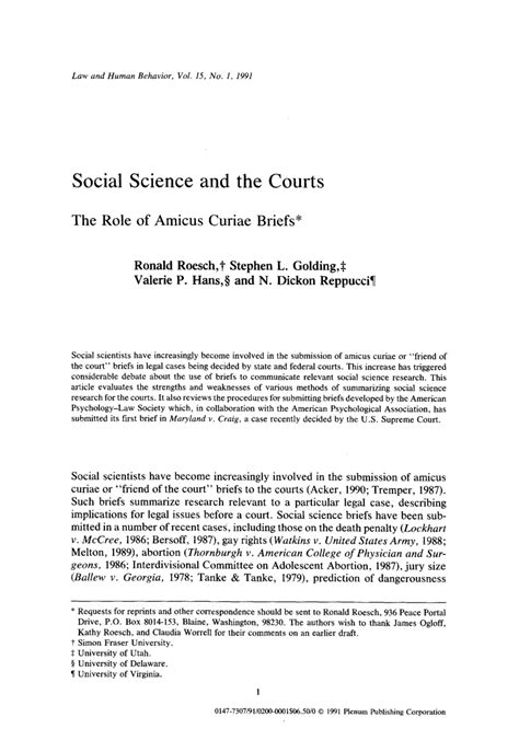 Pdf Social Science And The Courts