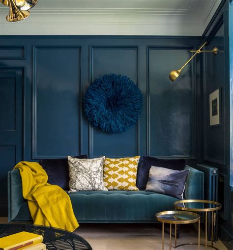 Dark Blue And Yellow Living Room