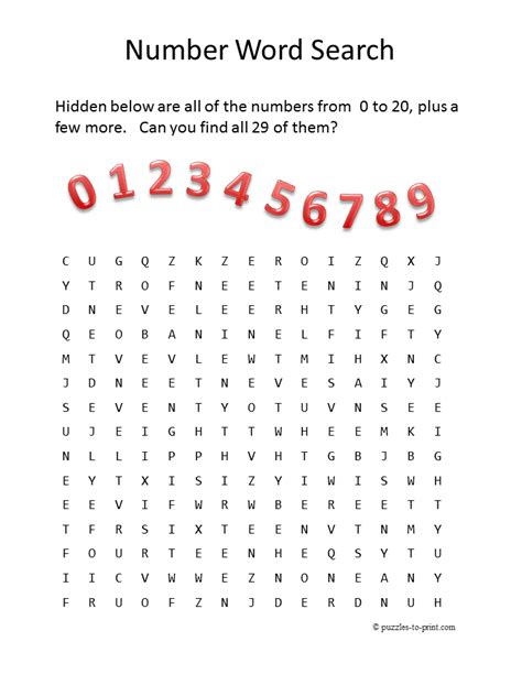 Free Printable Number Word Search Word Search Puzzles Number Words