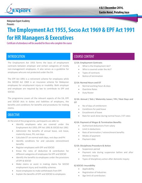 Learn vocabulary, terms and more with flashcards, games and other study tools. The Employment Act 1955, Socso Act 1969 & Epf Act 1991
