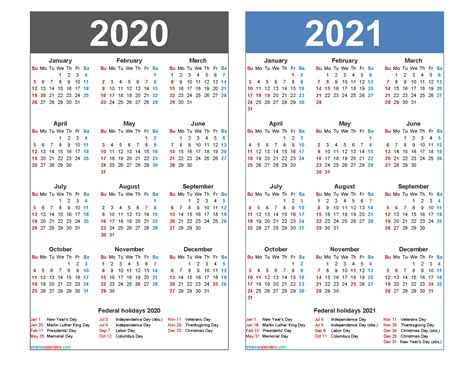 2020 And 2021 Calendar Printable Word Pdf