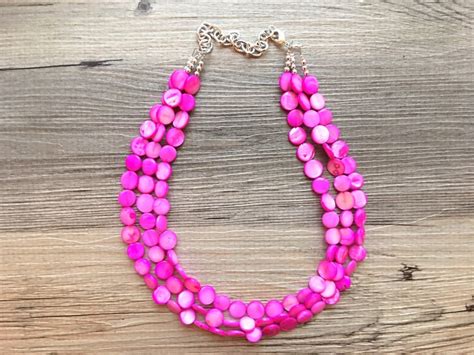 Hot Pink Statement Necklace Extra Chunky Multi Strand Etsy