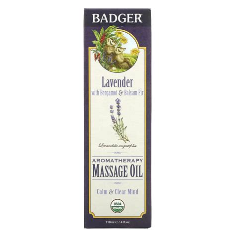 Badger Company Aromatherapy Massage Oil Lavender With Bergamot And Balsam Fir 4 Fl Oz 118 Ml