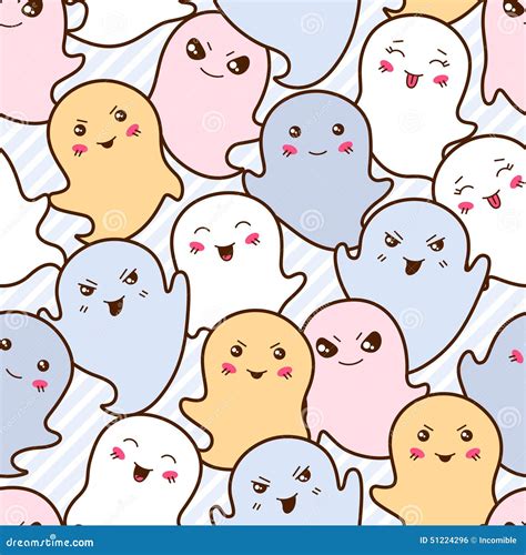 Seamless Kawaii Cartoon Pattern With Cute Ghosts Stock Vector Image