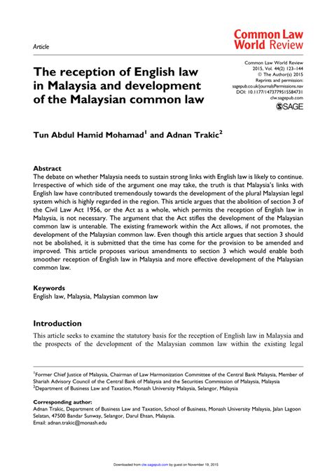 A q&a guide to family law in malaysia. (PDF) The reception of English law in Malaysia and ...
