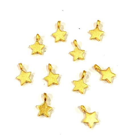 Tiny Star Charms 24Kt Matte Gold Plated Star Charms Etsy