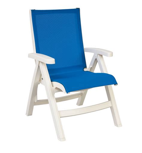 Just as easy to fold and store when not in use. Blue Grosfillex Belize Midback Folding Sling Chair with ...