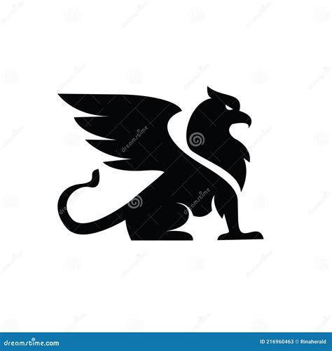 Premium Black Minimal Griffin Mythical Creature Emblem Mascot Vector