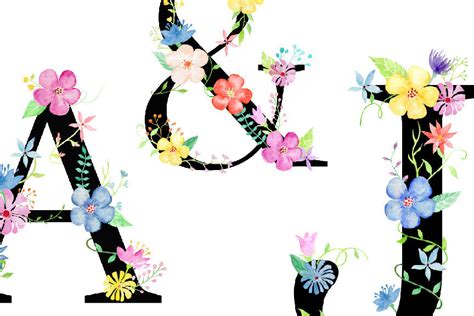 Watercolor Floral Alphabets Black Floral Letters Floral Letter