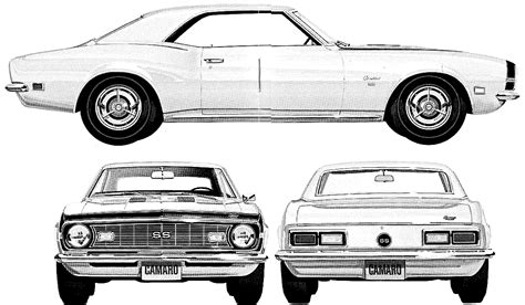 1968 Chevrolet Camaro Coupe V2 Blueprints Free Outlines