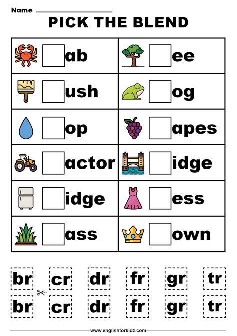 Worksheets On Blends For Kindergarten Printable Kindergarten Worksheets