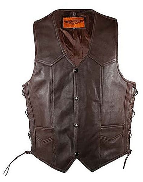 Mens Pocket Brown Naked Cowhide Leather Vest Mv Leather Supreme
