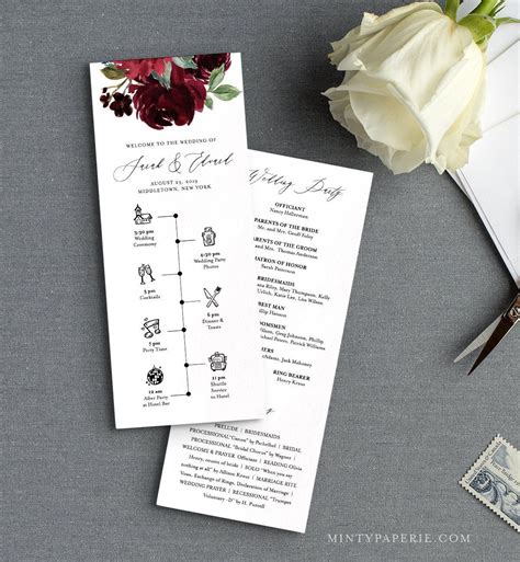 Wedding Program And Timeline Template Printable Order Of Etsy Wedding
