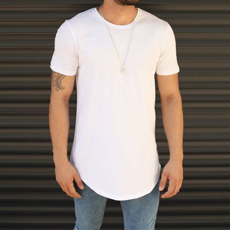 Mens Longline Round Neck T Shirt In White