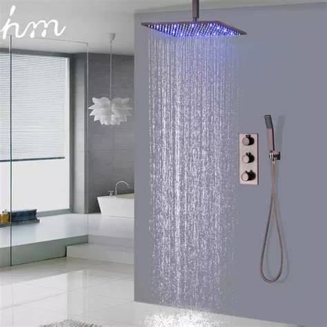 Hm Thermostatic Brass Bathroom Shower Black Faucets 16 Rain Shower