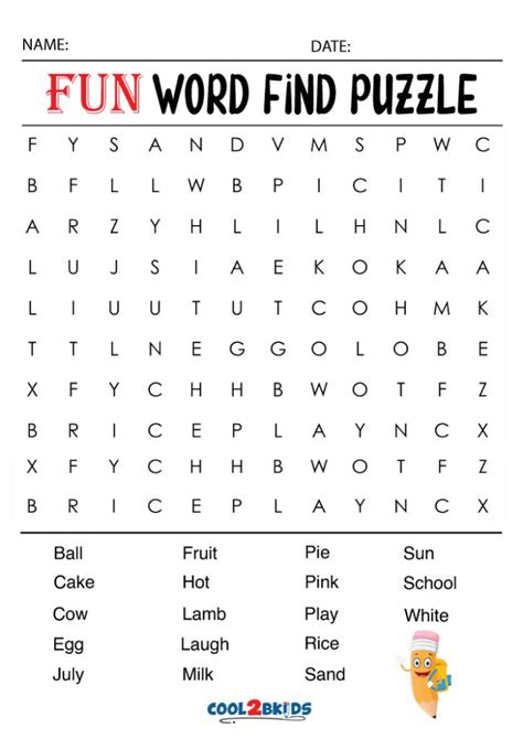 Printable Fun Word Searches Cool2bkids