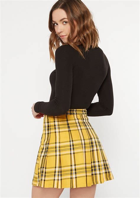 yellow plaid print pleated mini skirt pleated mini skirt yellow mini skirt tartan skirt outfit