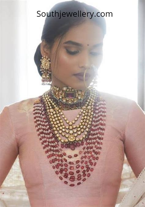 Polki Necklace And Ruby Beads Mala Indian Jewellery Designs
