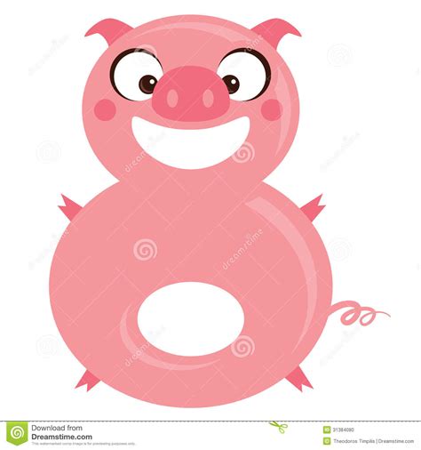 Number 8 Funny Cartoon Smiling Pig Stock Photo Image