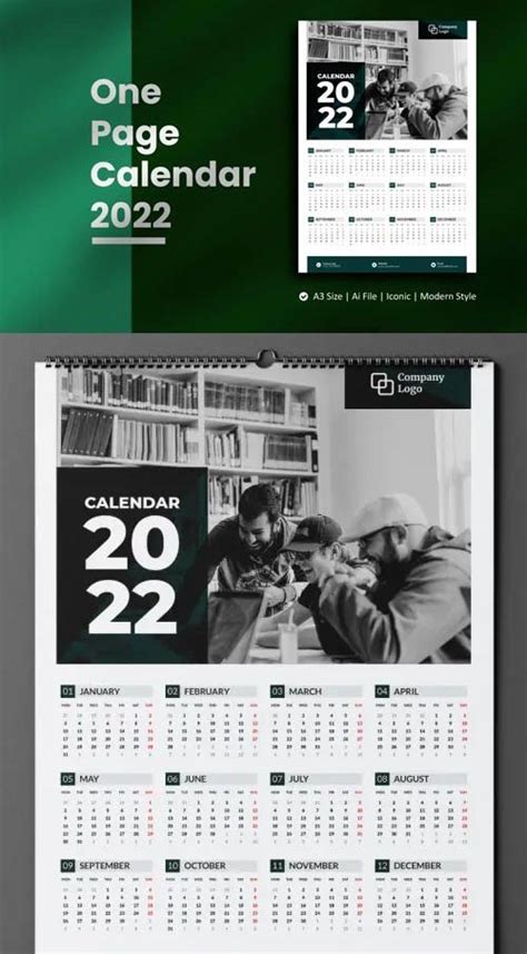 One Page Calendar 2022 A3 Vector Design Template Daz3d And Poses