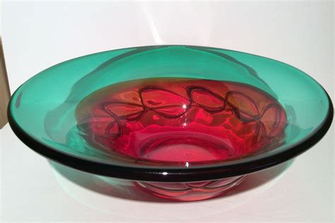 Large Murano Glass Centerpiece Console Bowl Rare Shape And Colors Red