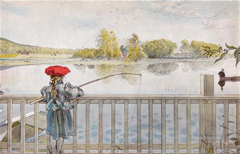 Lisbeth Fishing 1898 Carl Larsson Painting In Oil For Sale