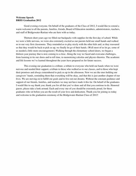 You change your name in the speech. Graduation welcome address examples. What Are Some ...