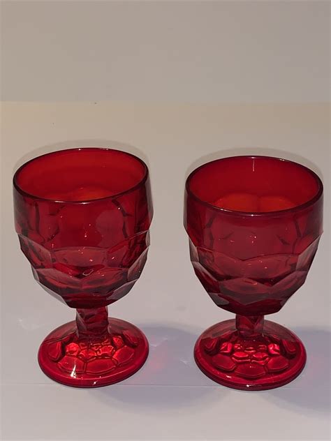 Vintage Viking Glass Georgian Ruby Red Glass Water Goblets Lot Of 2 His