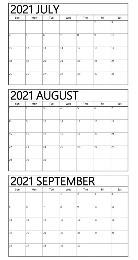 July August September Calendar 2021 Printable Templates 9 In 2021