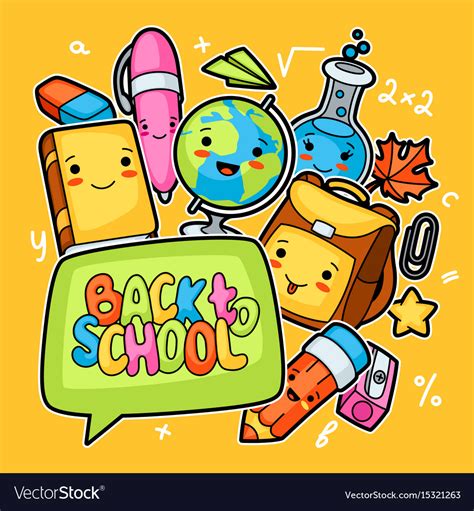 Back To School Kawaii Design With Cute Education Vector Image