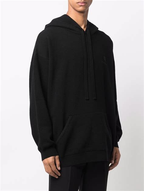 balenciaga logo embroidered cotton hoodie in black modesens
