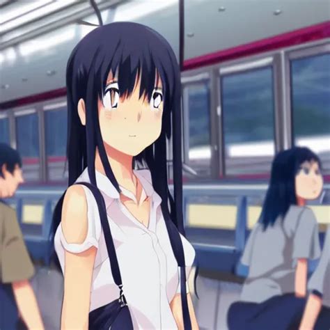 Closeup Of An Anime Girl In The Bus Station In The Stable Diffusion