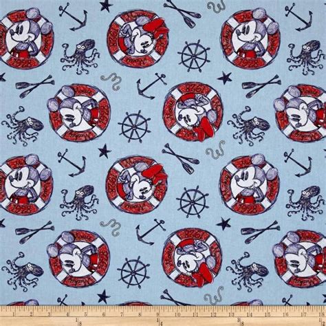 Disney Mickey And Minnie Since 1928 Nautical Sailing 100 Cotton Fabric