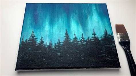 Acrylic Painting For Beginners Northern Lights Forest Aurora