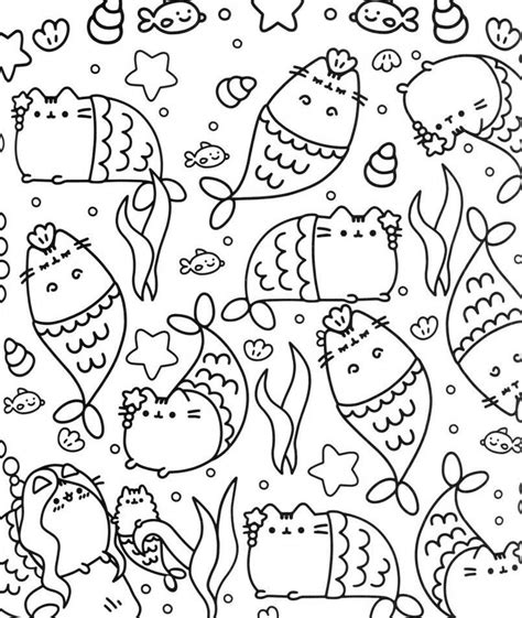Mermaid Pusheen Cat Coloring Pages Free Printable Coloring Pages