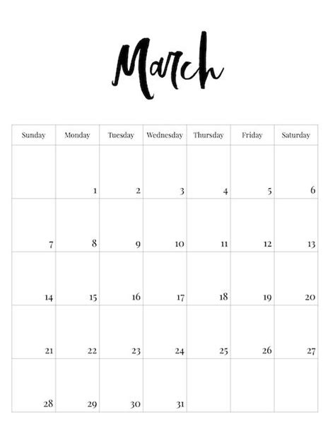 March Free Printable Monthly Calendar Pages To Print Vertical Black