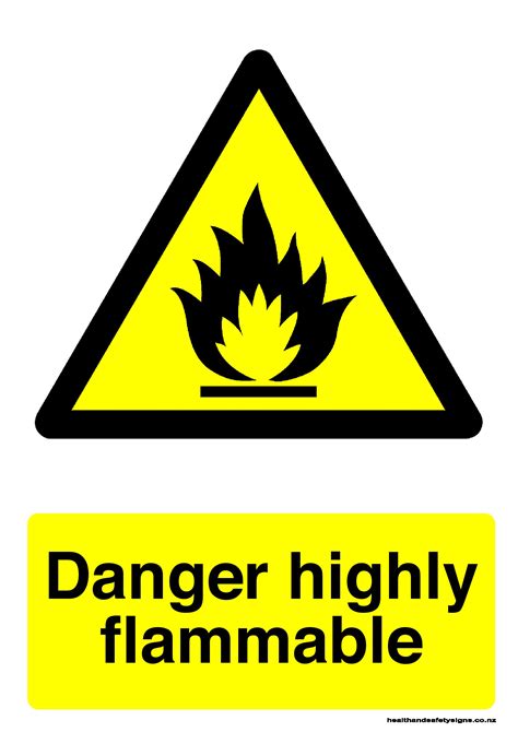 Too many signs crammed together overwhelms workers with information and makes it less likely that they pay careful attention. Danger highly flammable warning sign - Health and Safety Signs