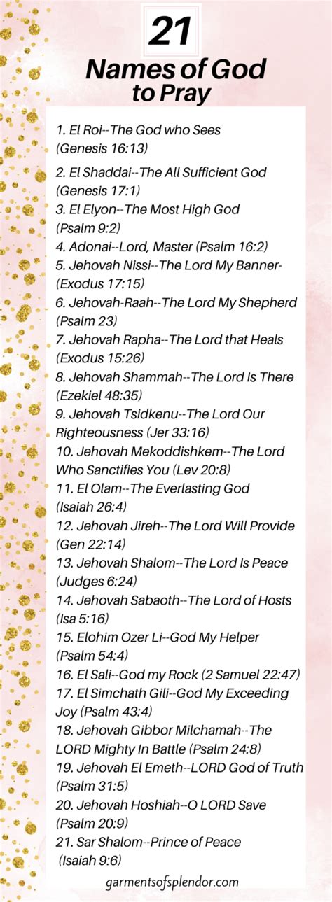 Names Of God To Pray Each Day In Names Of God Jehovah