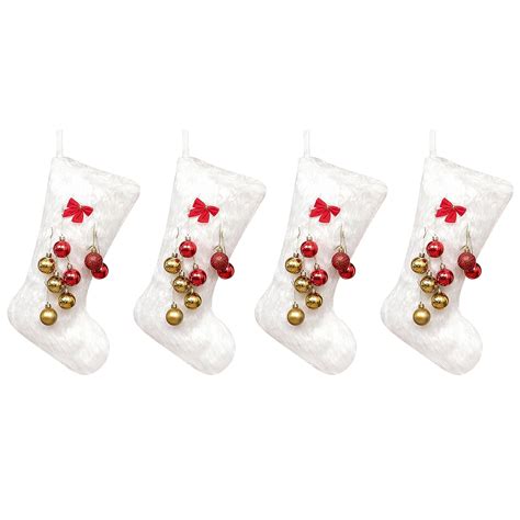 4 Pcs Plush Christmas Stockings White Faux Fur Large 19 Inches Hanging Xmas Stockings For