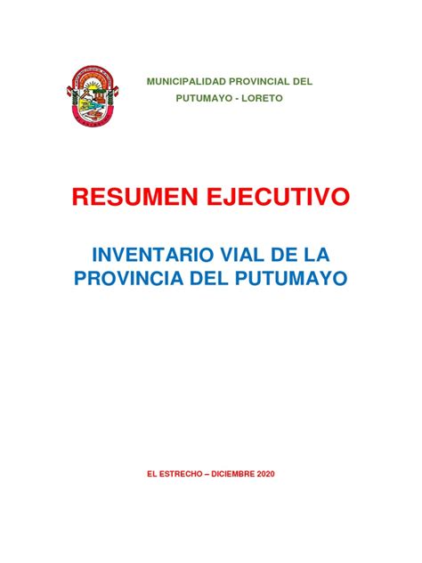 Resumen Ejecutivo Inventario Vial Putumayo 2020 Pdf Información