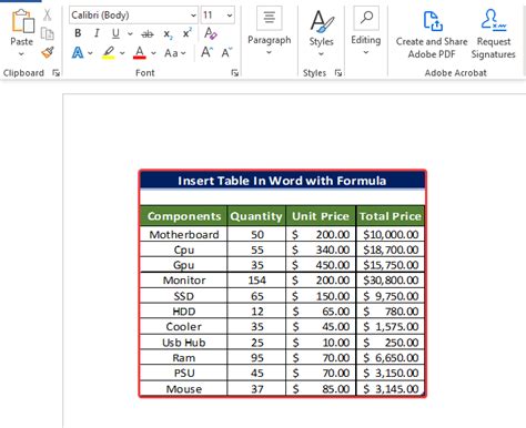 How To Insert Excel Table Into Word With Formulas 2 Easy Ways