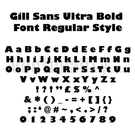 Gill Sans Ultra Bold Font Regular Alphabet Numbers Letters Etsy