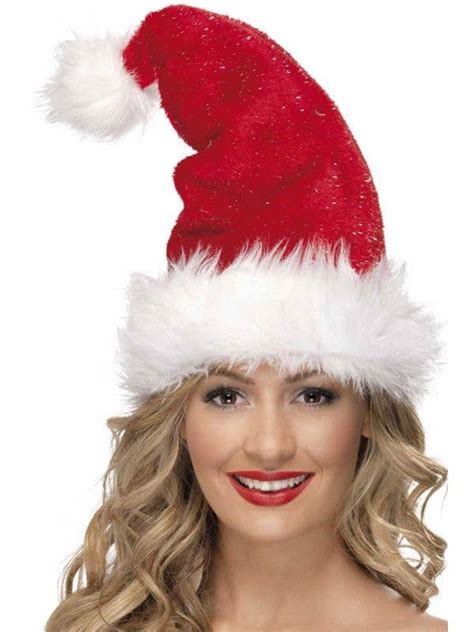 Red Plush Deluxe Sexy Santa Costume Hat Christmas Accessories