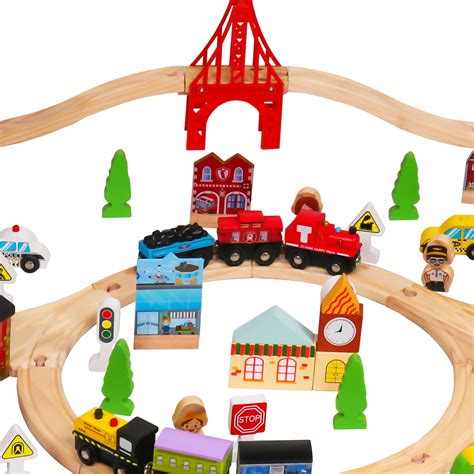 100pcs Wooden Train Set Learning Toy Kids Children Rail Lifter Fun Road