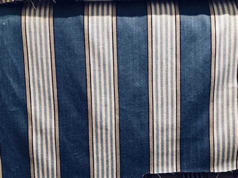 New Cotton French Stripes Upholstery Fabric Heavyweight Blue