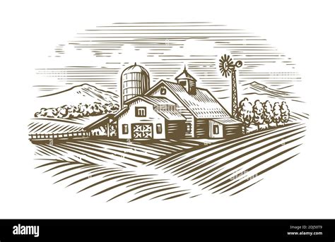 Hand Drawn Farm Agriculture Farming Sketch Vintage Vector Stock